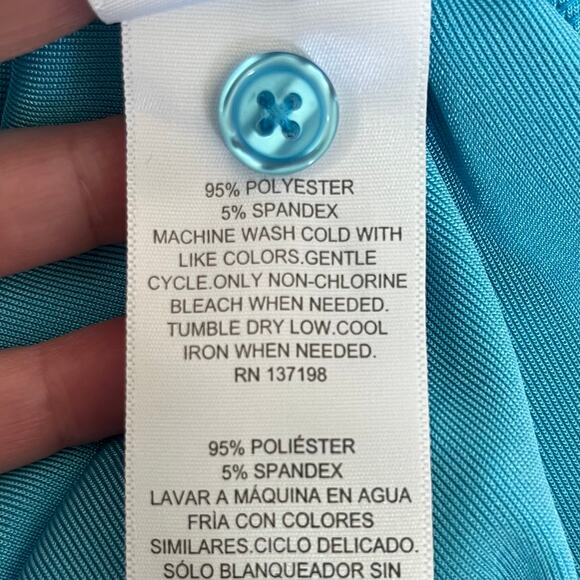 Nina Parker Tie-Front Collared Ruched Turquoise Blue Midi Dress Plus 3X NWT - Picture 10 of 13